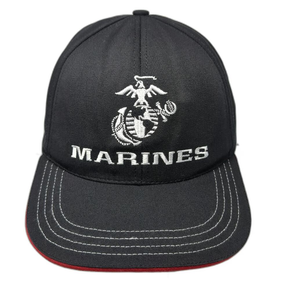 Unionwear Marines Hat Black One Size Snapback USMC EGA USA Made Contrast Stitch